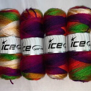 New Ice Yarn Rainbow 4 Skeins 100 percent premium acrylic yarn